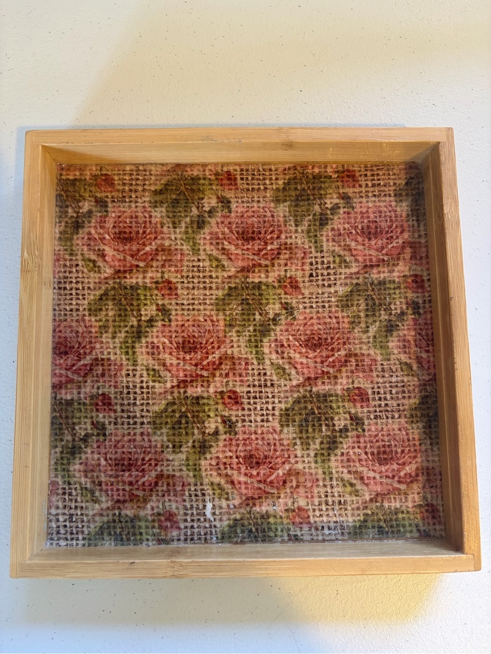 Vintage Rustic Serving Tray Floral Roses Farmhouse Decor Square 8x8 Cottagecore